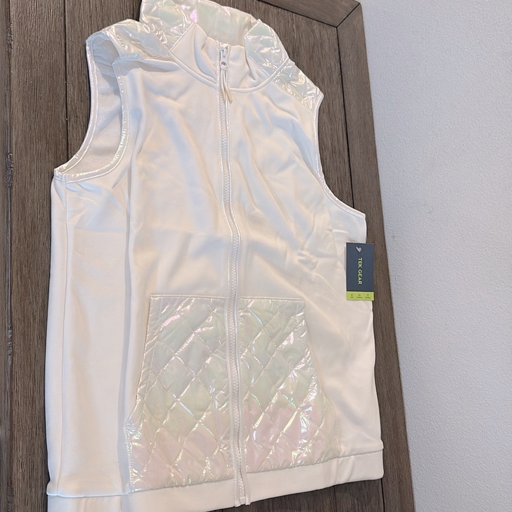 NWT [Tek Gear] Sleeveless Full-Zip White Wildflower Quilted Vest Girls XXL 18/20 - Picture 3 of 12